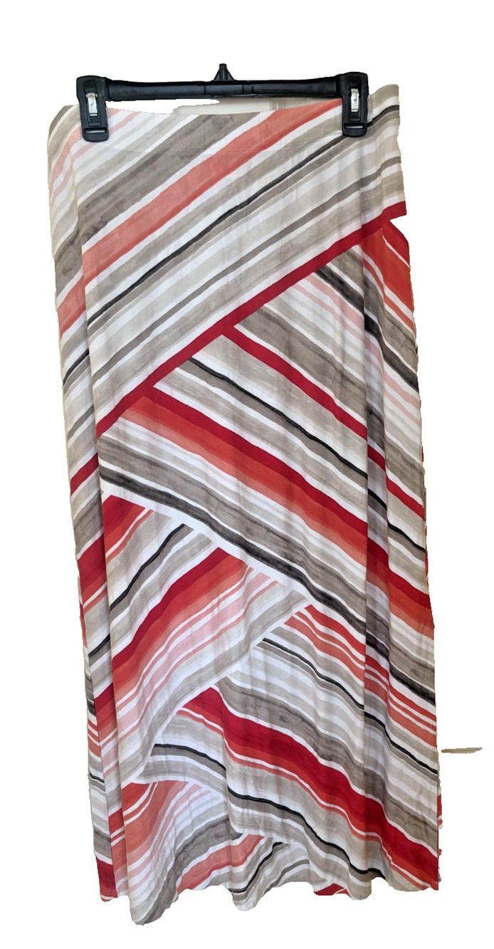 Chico's Women's Maxi Skirt Size 1 Pink Grey Print Stretch Knit Modest